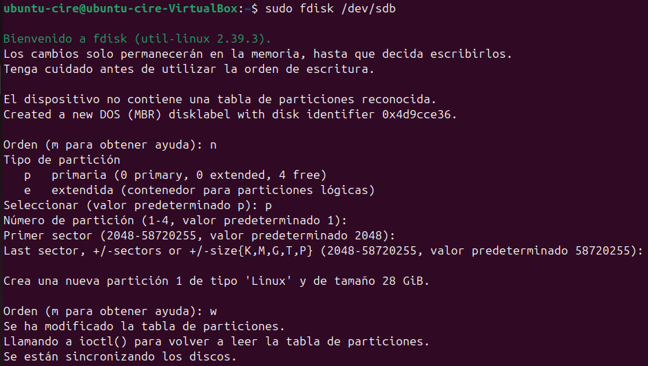 Creació partició instantània