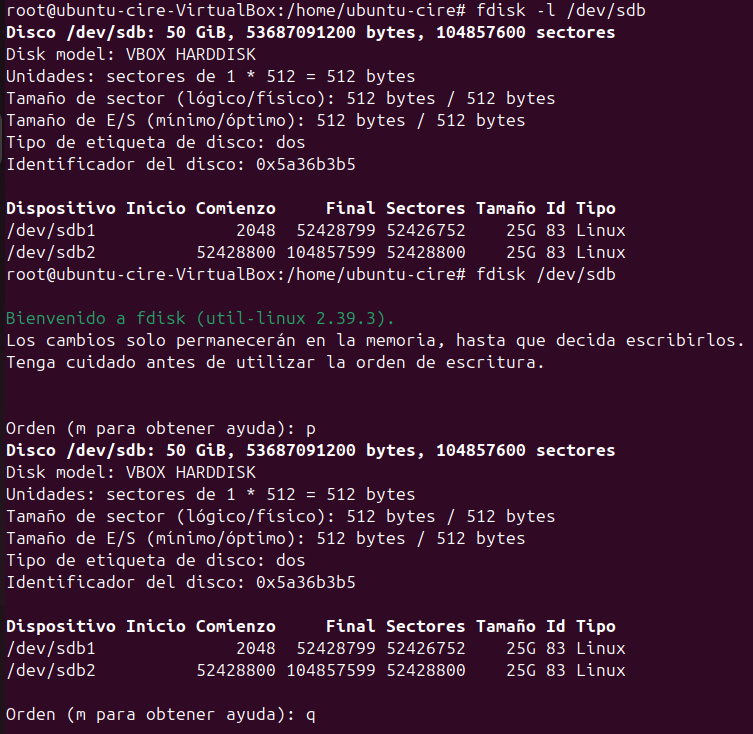 Comprovació particions creadesfdisk