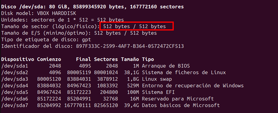 Particio fdisk mida block