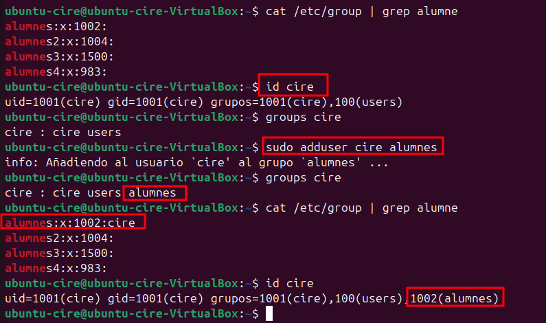 Afegint usuari cire a grup alumnes