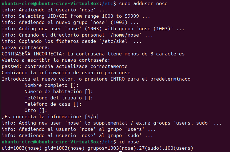 Comprovació adduser sudo