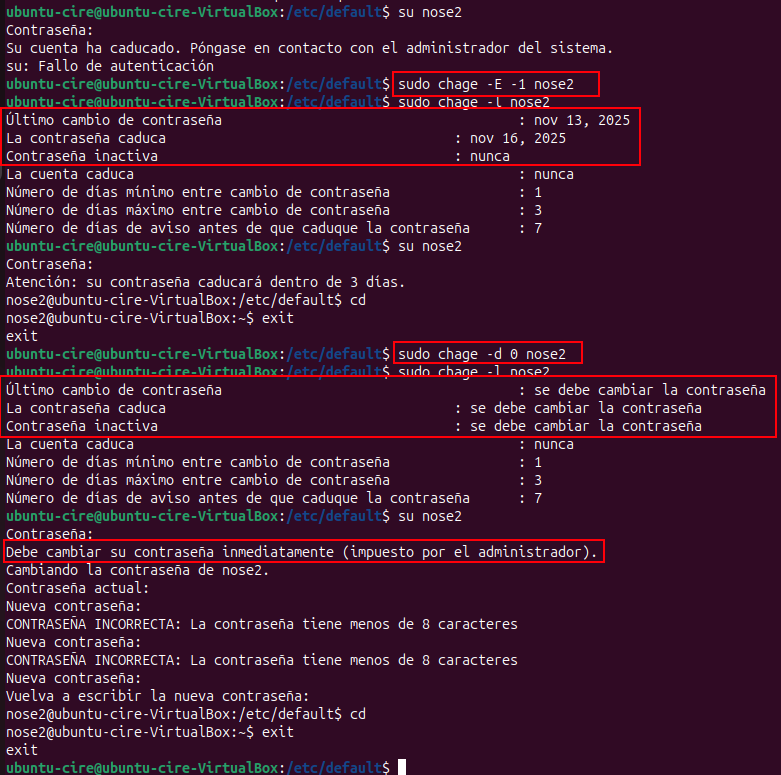 Comprovació canvi contrasenya