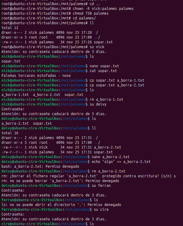 Comprovació permissos