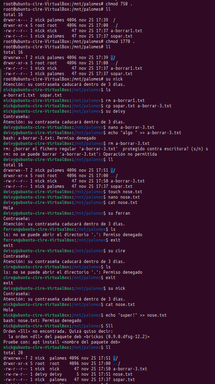 Comprovació permissos sticky