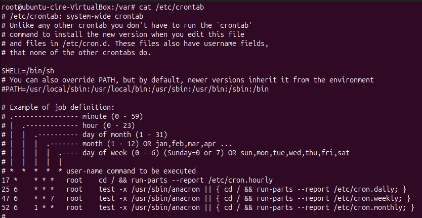 Configuració /etc/crontab