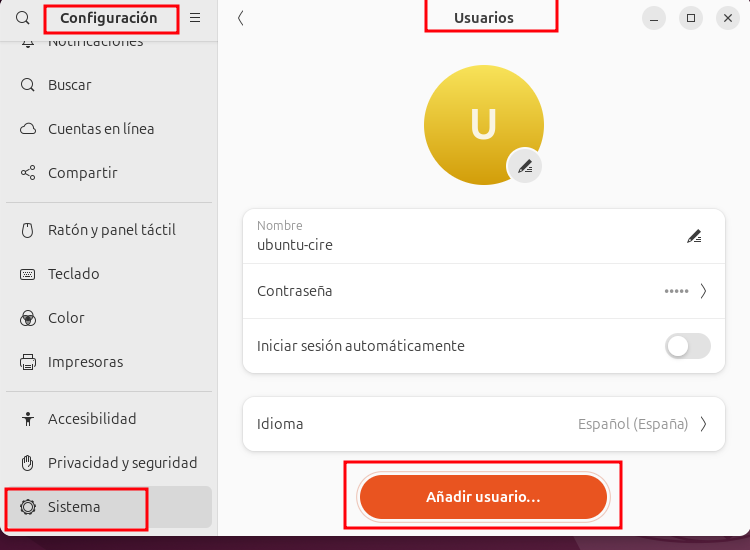 Accedir a configuracio > Sistema > usuaris