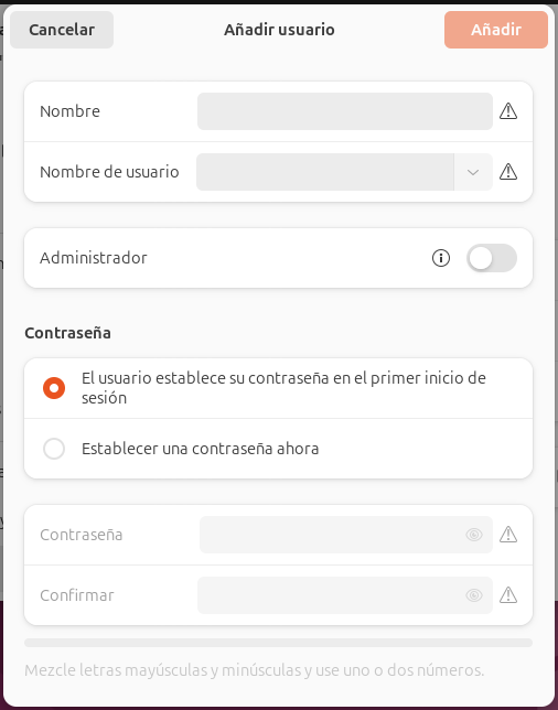 Opcions d'usuaris nous