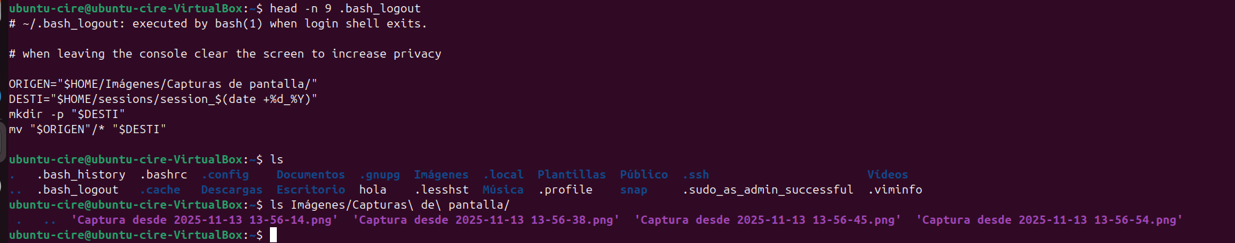 Configuració logout, previ sortir
