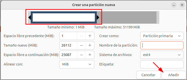 GParted creacio particio1 - 2
