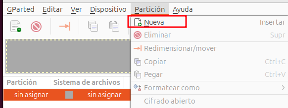 GParted creacio particio1 - 1