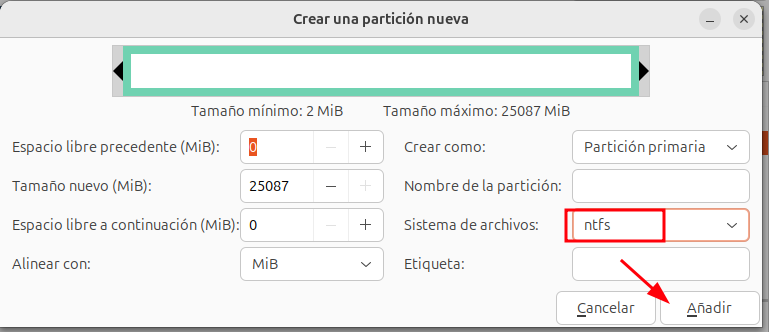 GParted creacio particio2