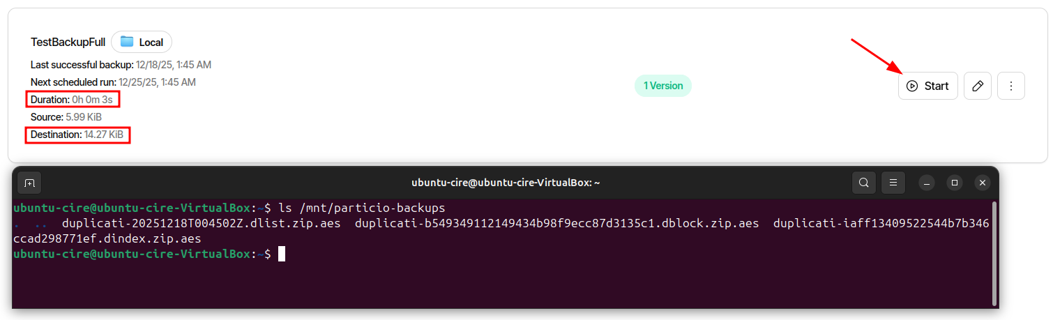 Mostrant la duració i pes de la copia feta+ que s'ha fet amb AES
