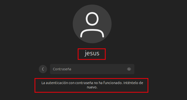 Fail login amb contrasenya jesus
