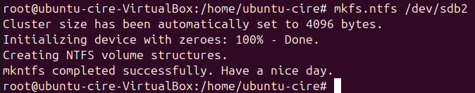 Formatant particio 2 a NTFS