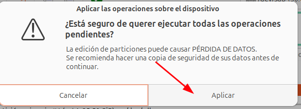 GParted aplicar totes les operacions > Aplicar