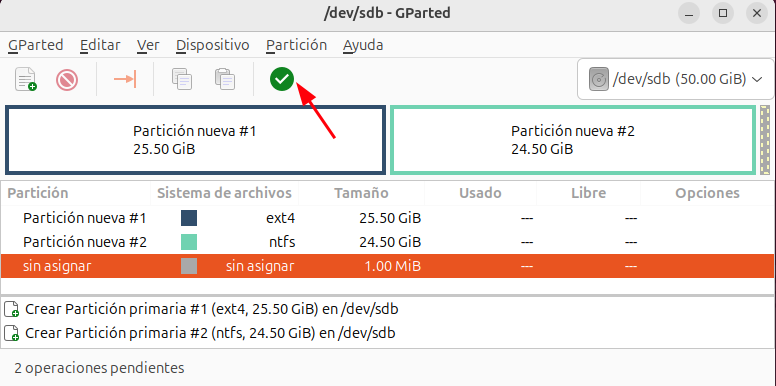 GParted aplicar totes les operacions