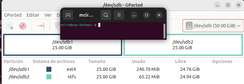 Comprovació particions en GParted