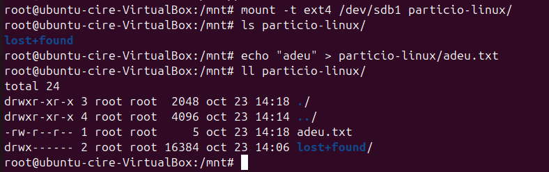 Muntatge temporal partició 1 EXT4