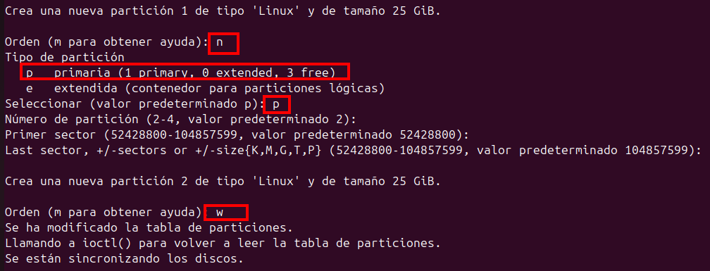 Creant particio 2 fdisk