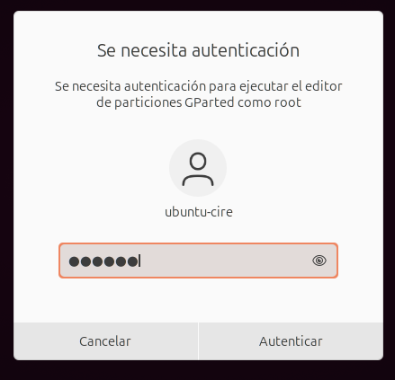 Prompt contrasenya root per iniciar com root GPARTED