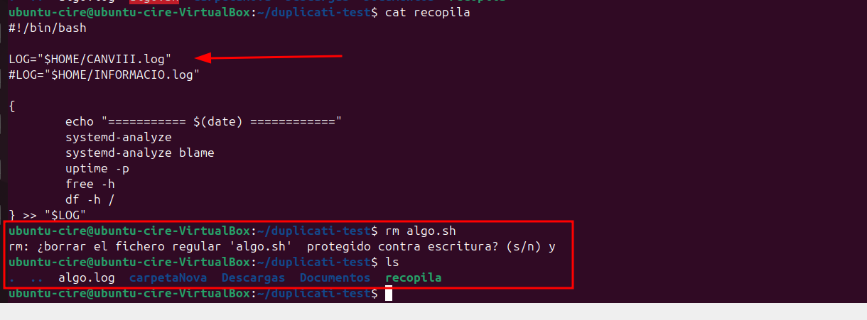 Canvi text en arxiu i esborrar