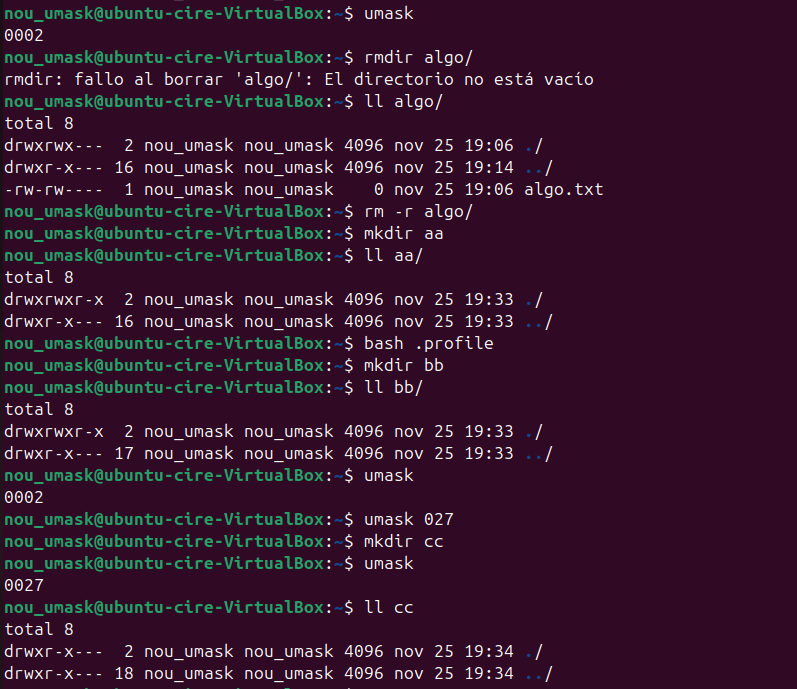 Comprovació .profile post login umask, no va