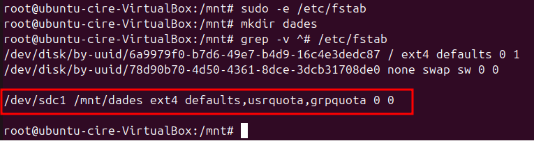 Configuració fstab usrquota i grpquota