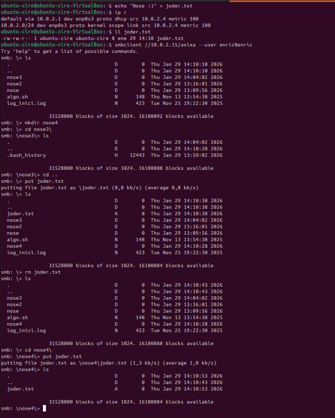 Comprovació en terminal