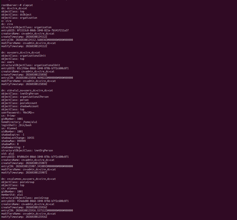 Comprovació slapcat dels usuaris