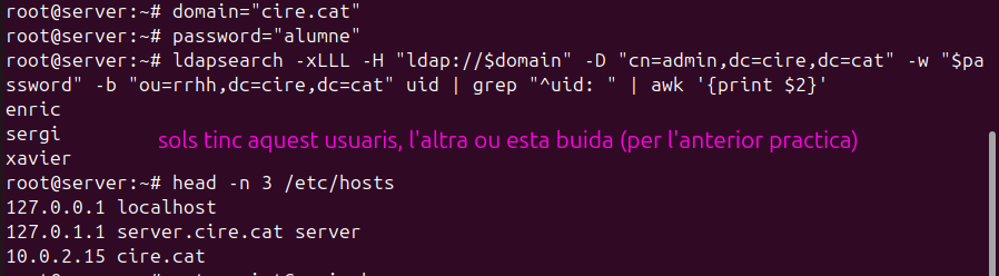 Comprovació usuaris