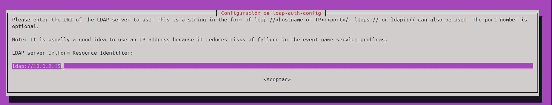 Pantalla 1 de la IP ldap://
