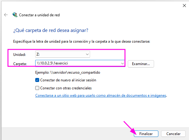 2n pas, expecifiquem les dades i finalitzem