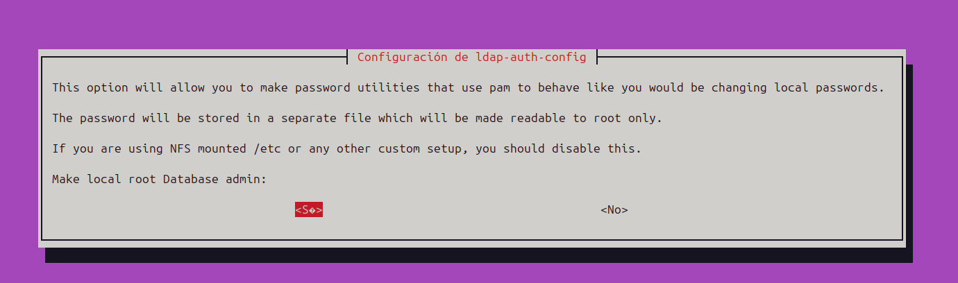 Pantalla 4 Local root admin