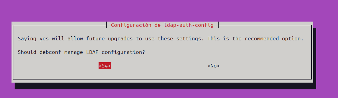 Pantalla 1 debconf YES