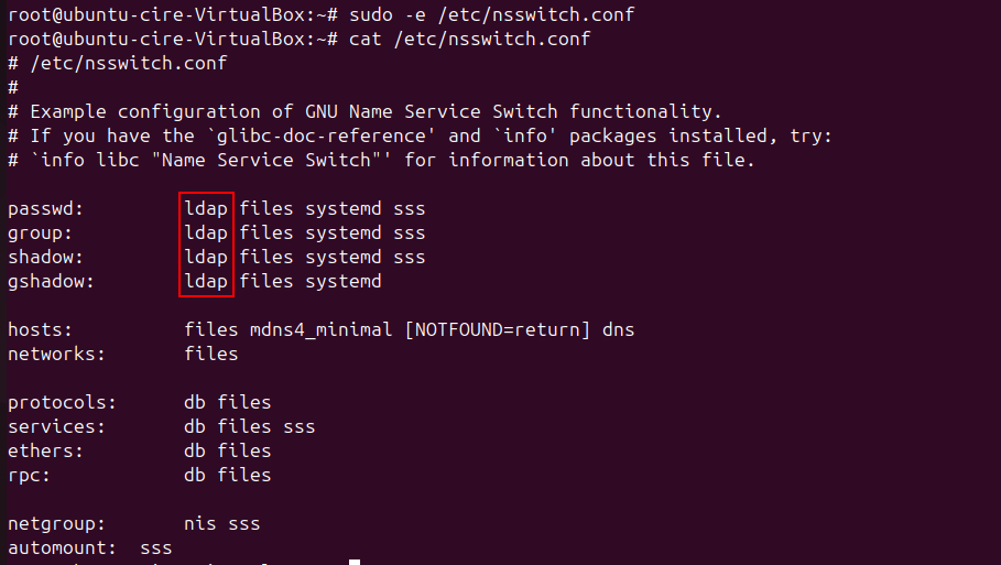 Afegint entrada ldap en nsswitch.conf en passwd, group, shadow, gshadow