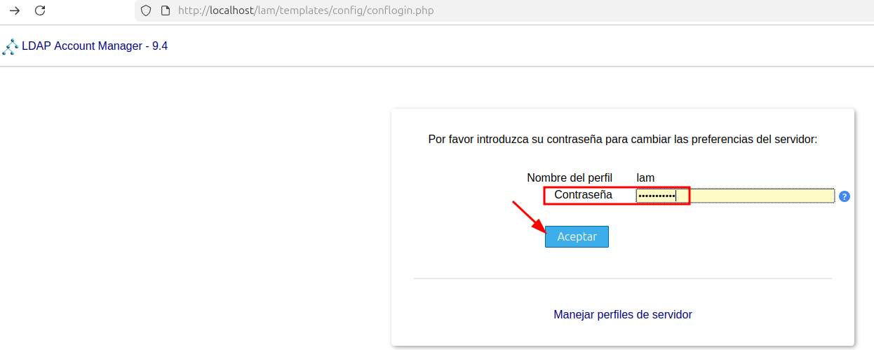 Login al portal de configuració amb lam