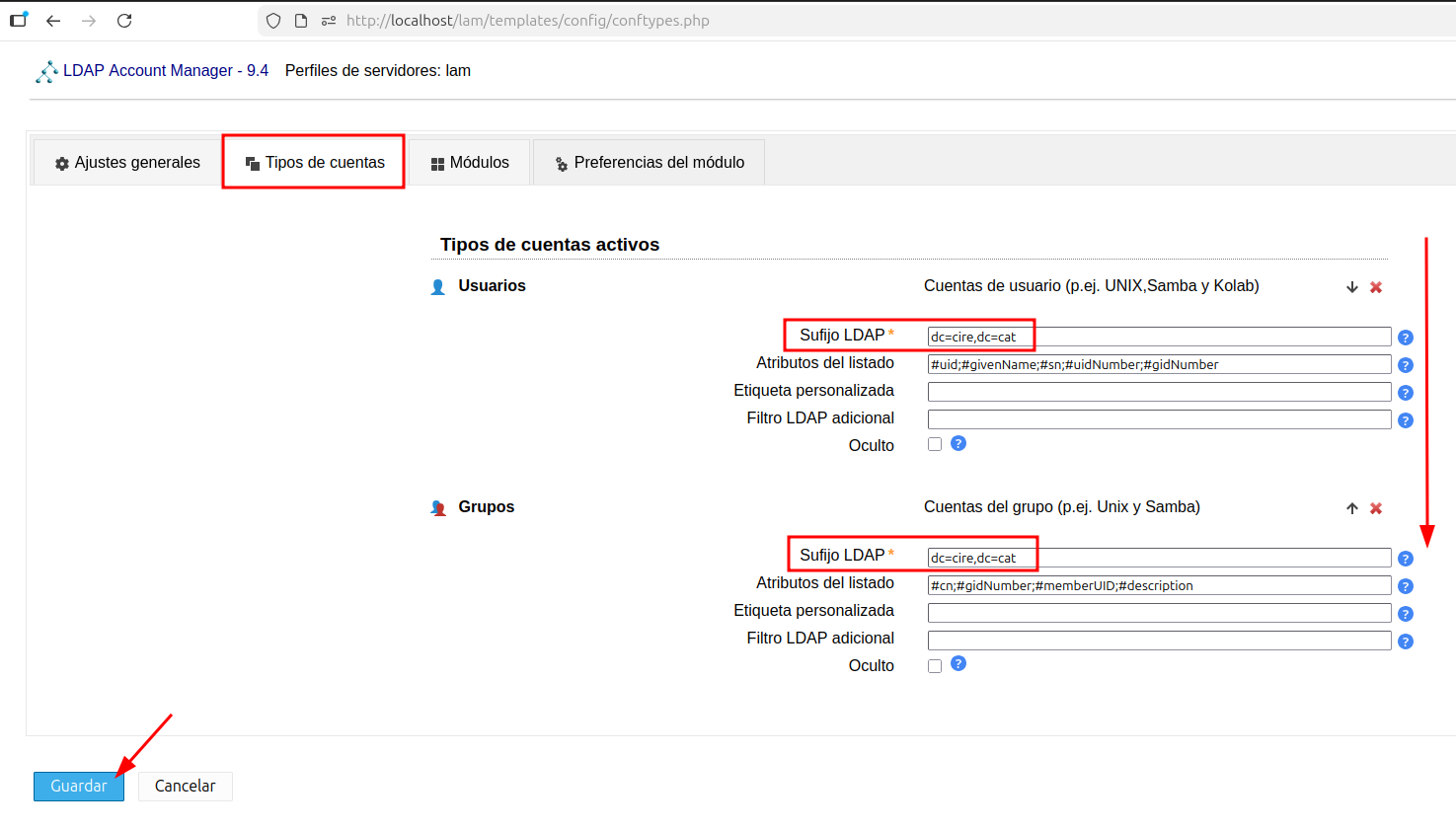 Tipus de comptes ldap account manager
