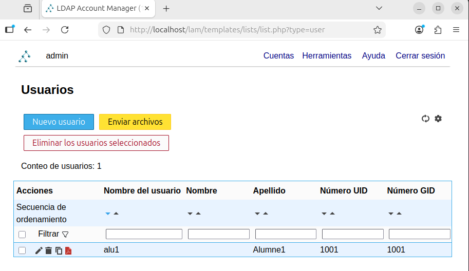 Pantalla inicial a on podem veure l'usuari alu