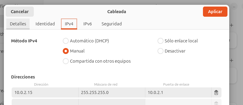 Configuració IP estatica