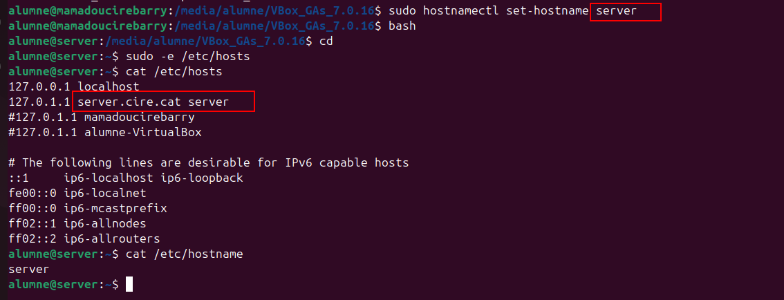Configuració hostname