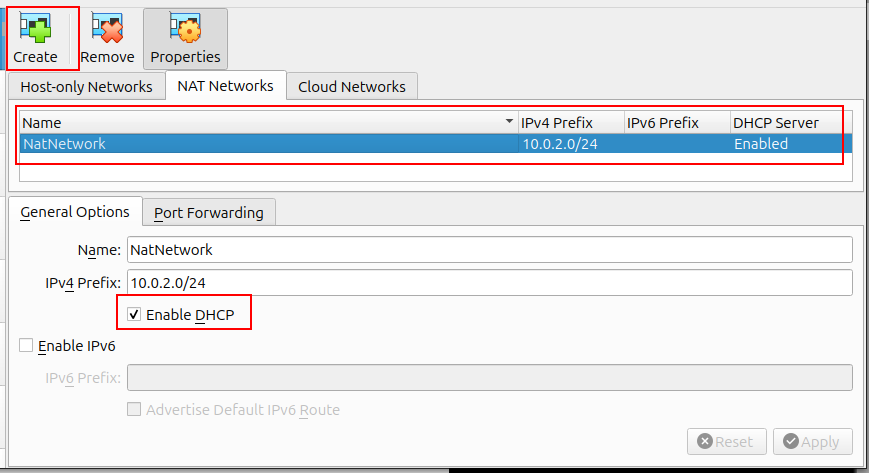Creació xarxa NatNetwork virtualbox